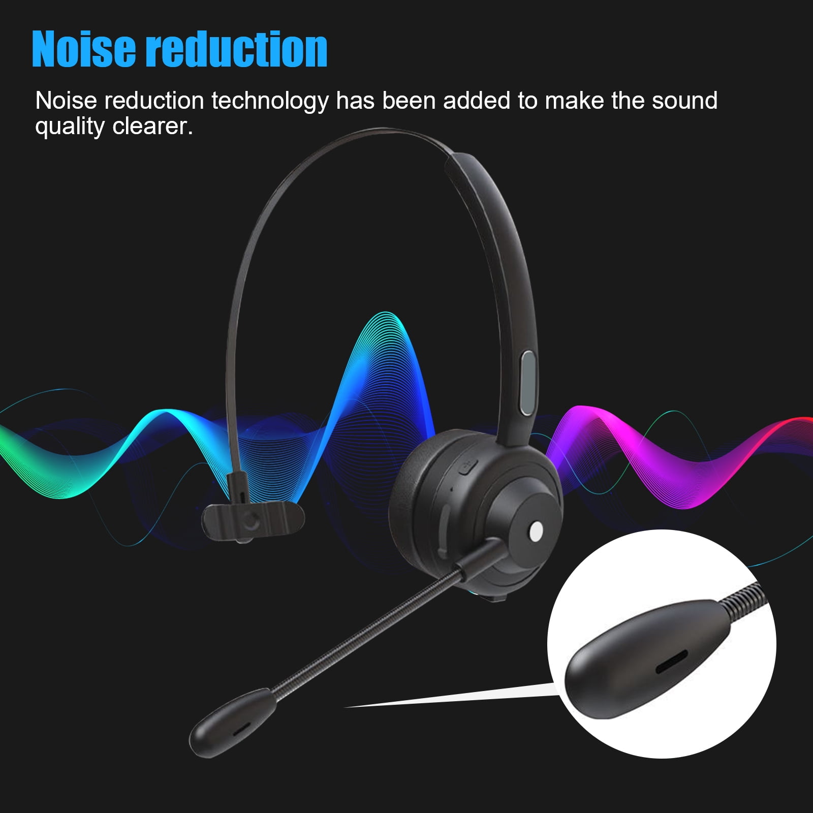 Trucker Bluetooth Headset, Wireless Headset with Microphone, Noise Cancelling  Office Wireless On-Ear Headphones for Cell Phone, Skype, Truck Driver, Call Center