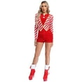 thumbnail image 3 of Kvysinly Women's Christmas Candy Cane Leotard Bodysuit Costume Mock Neck Long Sleeve Santa Jumpsuit Red XL, 3 of 7