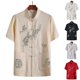 thumbnail image 2 of Tangs Suit Top Embroidery Dragon Solid Color Stand Collar Short Sleeve New Year Wear Super Soft Chinese Kung Fu Wing Chun Garment Shirt Men Clothing, 2 of 4