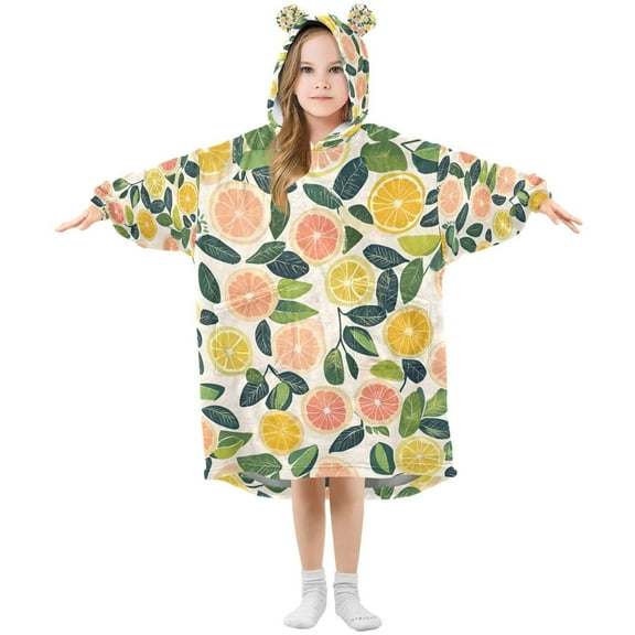 FORMRS Wearable Blanket Hoodie with Sleeves for Kids Cozy Flannel Sweatshirt, Citrus Fruits