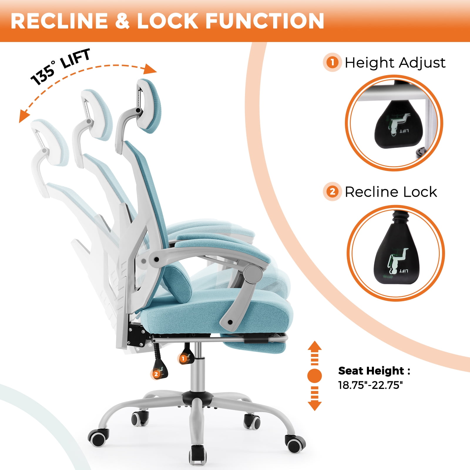 MAYEERTY Ergonomic Office Chair, Comfort Home Office Task Chair, Lumbar Support Computer Chair with Flip-up Arms and Adjustable Height, Black