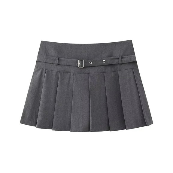 Pleated Shorts Skirts for Women, With Belt,Side Zipper, Mid Waist, Female Skort,Fashion