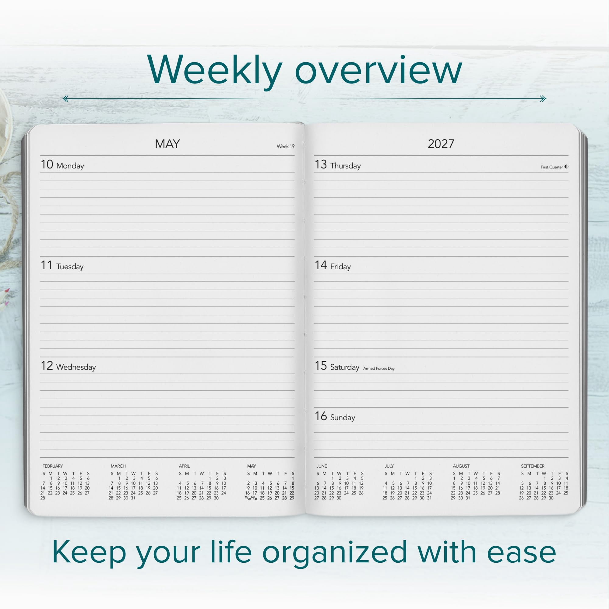 Harbor Desk Weekly Monthly Planner 2027 - Calendar Planner and Notebook, Durable Faux Leather, 192 Pages, Softcover & Book Bound - Cambridge Lavender - 8x5.5"