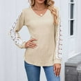 thumbnail image 4 of Fashion Womens Tops 2026 Plus Size Shirts Casual Solid Color V-neck Loose Long Sleeve Lace Contrast T-shirt Top, 4 of 9