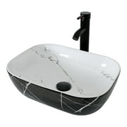 FULLWATT Bathroom Vessel Sink with Ceramic Vessel Sink Black Bathroom Vanity Basin Bowl with Faucet