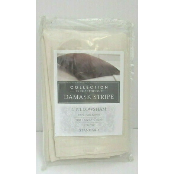 Charter Club Damask Stripe 500 Thread Count Standard Pillow Sham Natural Ivory