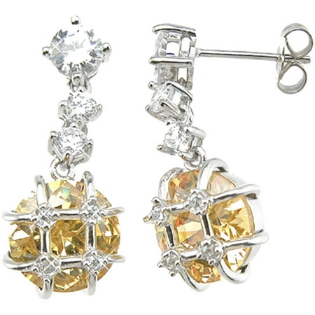Plutus Simulated Peridot or Simulated Citrine and CZ Sterling Silver Earrings