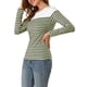thumbnail image 4 of BLUSA CHIC para Mujeres Inspire, de Rayas, Color Block, de Manga Larga, Camiseta Casual, Talla XS, Verde Ejército, 4 of 8