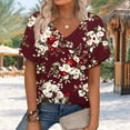 thumbnail image 6 of Women's Summer V Neck Tops Tie-dye/Floral Printed Short Sleeve Summer Graphic Tee Shirts Loose Fit Plus Size Casual Tshirts (XL, Wine), 6 of 7