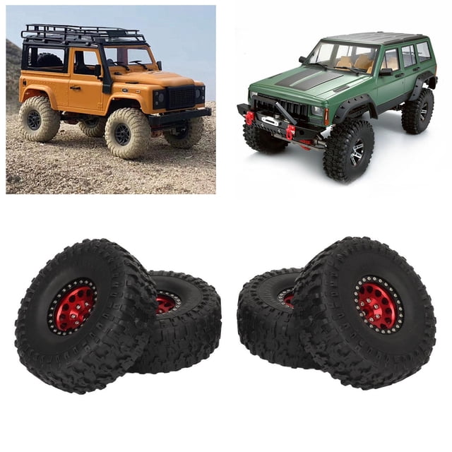 Neumlicos RC de 4 piezas, Goma Sobre Orugas 1,9 Pulgadas, Reemplazo Buje Ruedas Aleación Aluminio 12 Orificios para SCX10 1/10