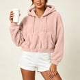 thumbnail image 6 of ZunFeo Pink Womens Oversized Cropped Fuzzy Sherpa Fleece Zip-Up Hooded Jacket,Size M, 6 of 7