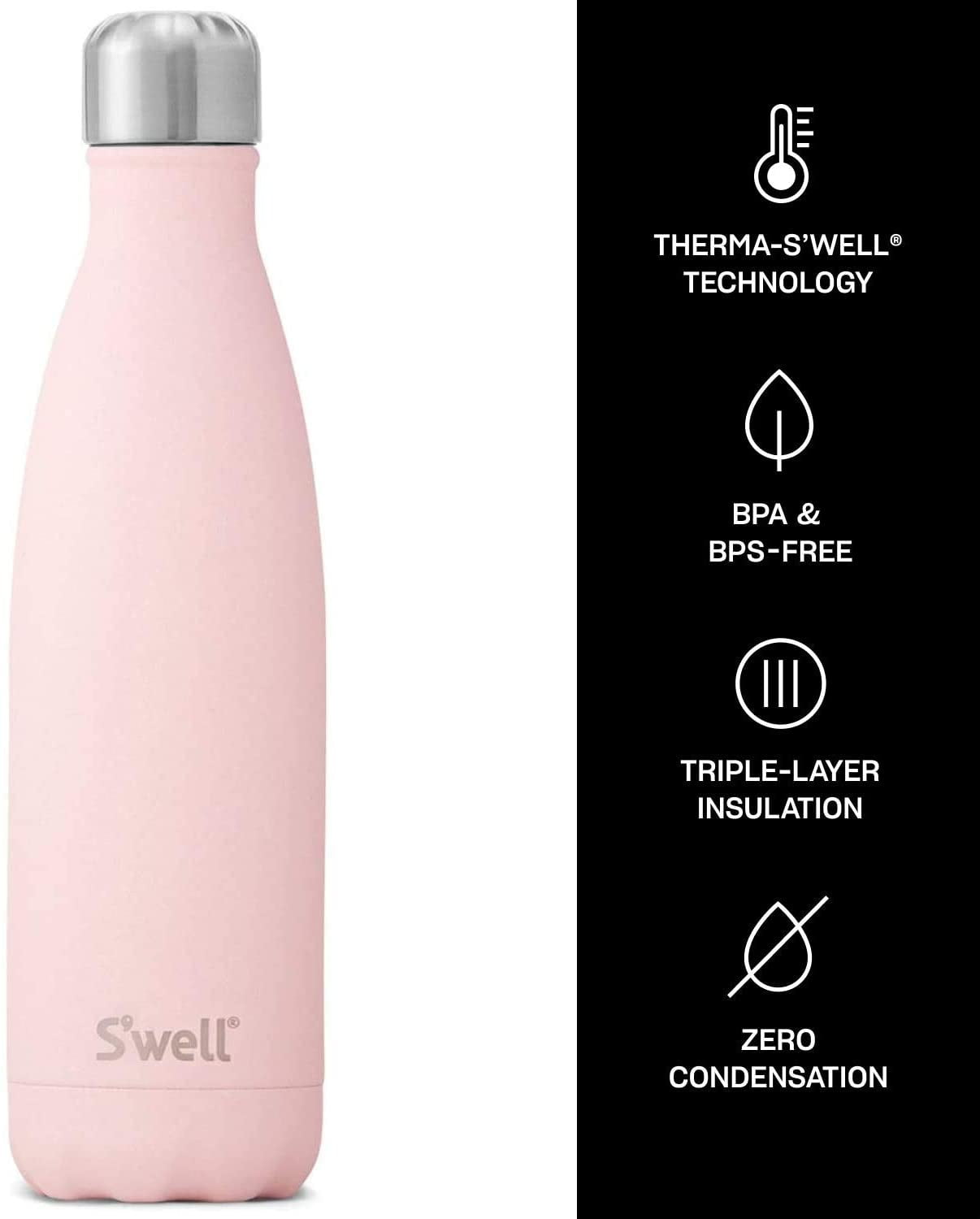 S'well Vacuum Insulated Stainless Steel Water Bottle, Pink Topaz, 25 oz