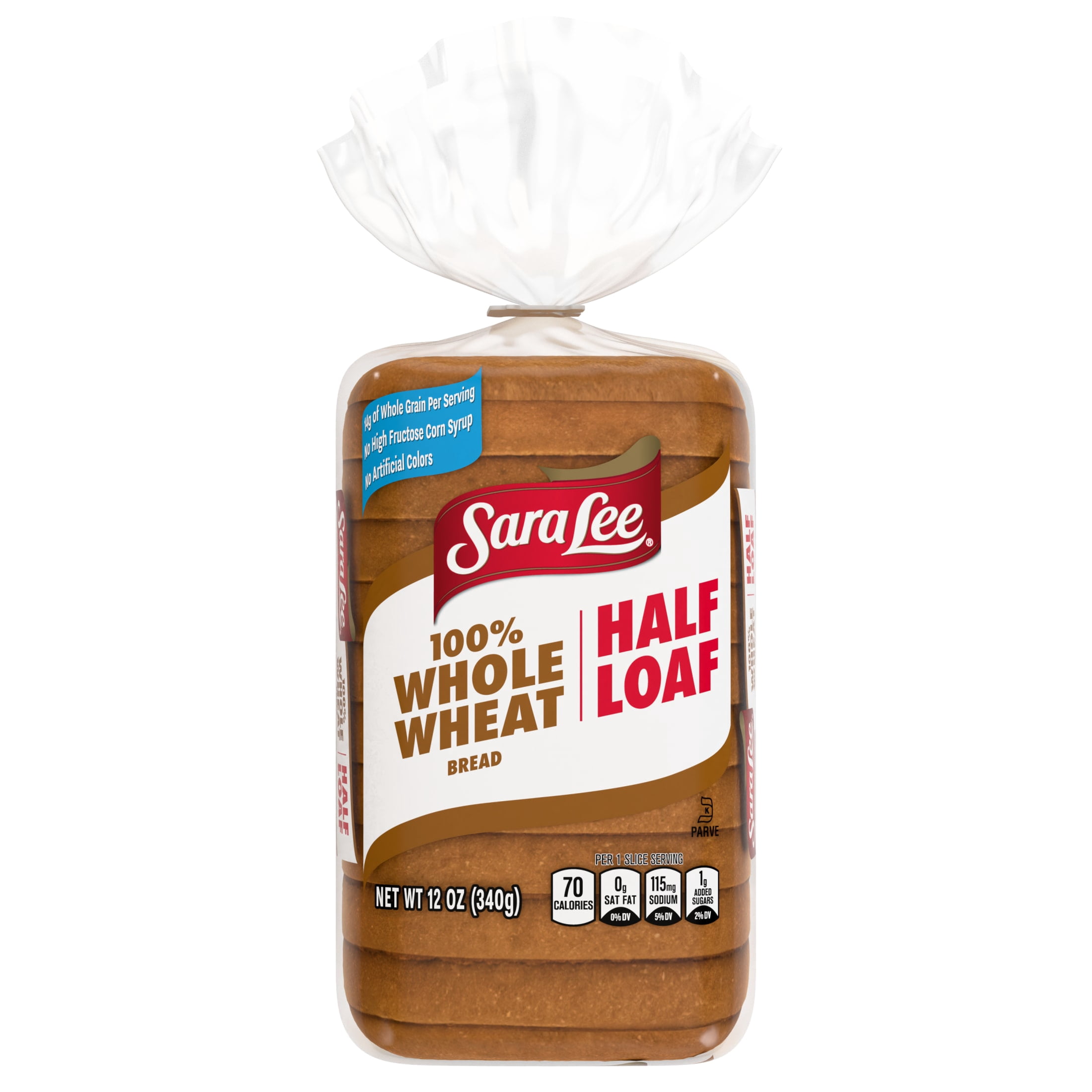 Sara Lee 100% Whole Wheat Bread, Half Loaf, 12 oz, Sandwich Bread, Bag