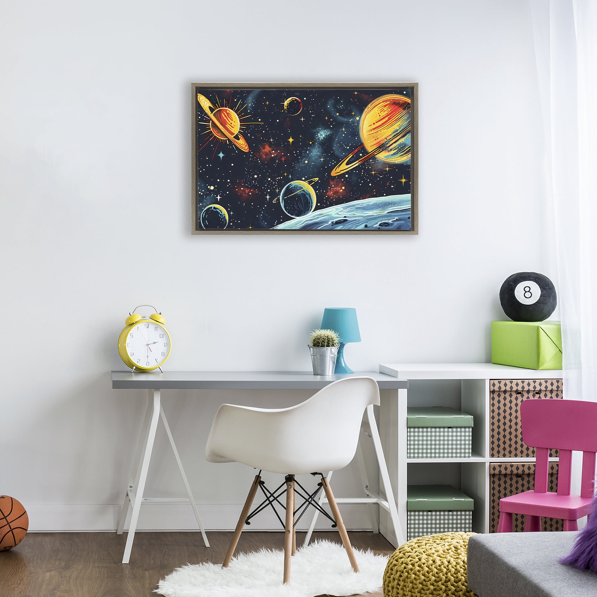 Stupell Industries Black Lit Galaxy Panorama Brown Framed Floater Canvas Wall Art, design by Creative Studio
