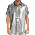 thumbnail image 3 of Mens Sequin Shirt Short Sleeve Button Down Collared Sparkly Shirt Shiny Metallic Tshirts 70s Disco Nightclub Party, 3 of 7