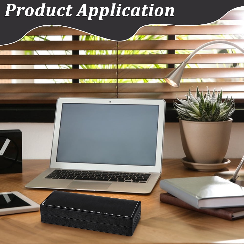 3Pcs PU Leather Long Pen Gift Box 2.67x6.9x1.5 Inch Black Pen Storage Boxes Pencil Boxes Empty Case with Cushion