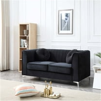 JERFIT Modern Velvet Loveseat Sofa with Sloped Arms, Compact 2-Seater Couch for Small Spaces, Black