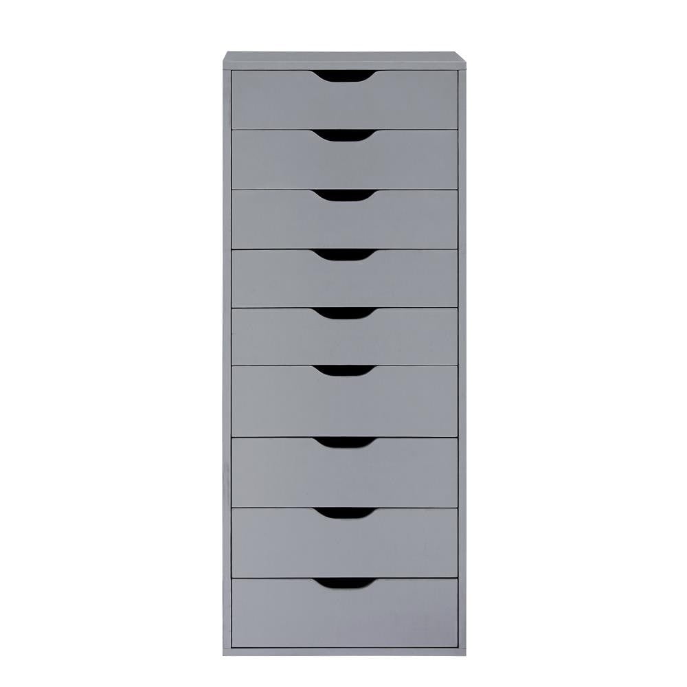 9-Drawer Office Rolling File Storage Cabinet, Mobile Desk Filing Drawer Chest Unit, Wooden Craft Storage for Home, Office Grey