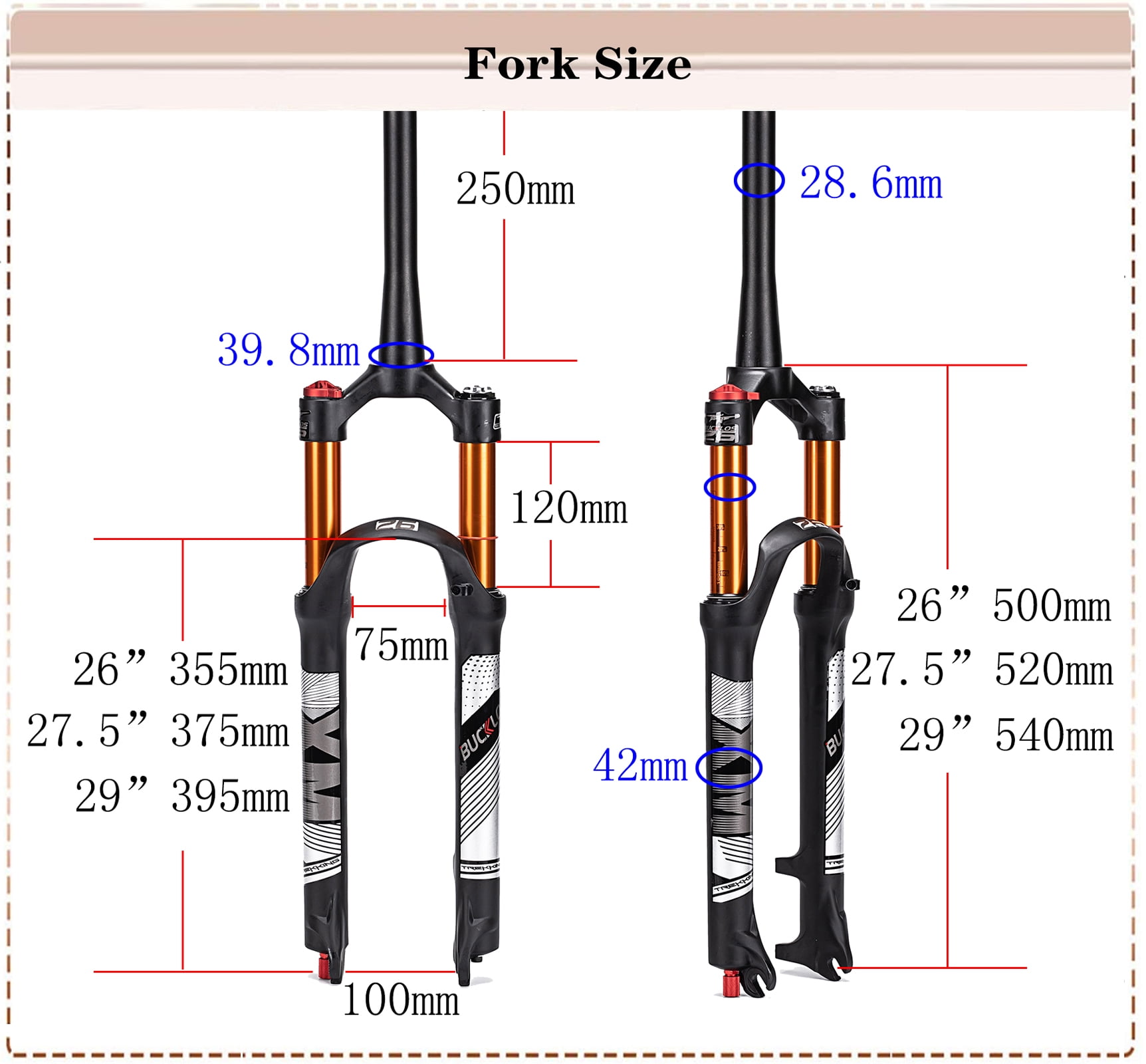 BUCKLOS XC MTB Air Spring Suspension Fork,11/8 Threadless Straight
