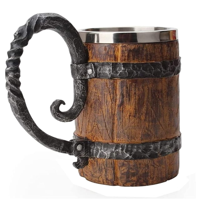 Jarra de cerveza VORAGA Kndatle hecha a mano, barril de madera, 530 ml