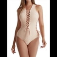 thumbnail image 1 of Traje de Baño de una Pieza con Cordones y Escote en V Profundo para Mujer Beige L, 1 of 8