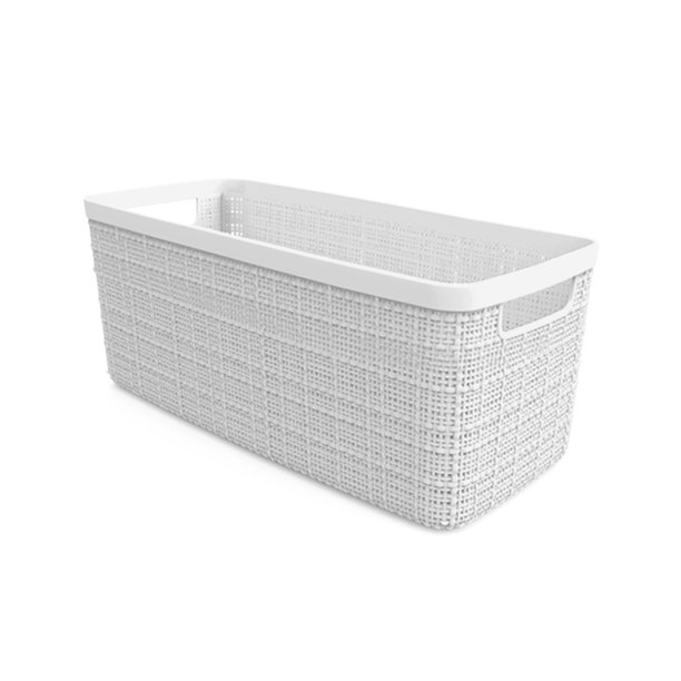 Curver Jute Basket Half Medium, Resin Plastic Storage Bin, White, 4 Pack