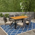 thumbnail image 2 of Matteo Outdoor 6-Seater Rectangular Acacia Wood and Wicker Dining Set, Teak Finish, 2 of 9