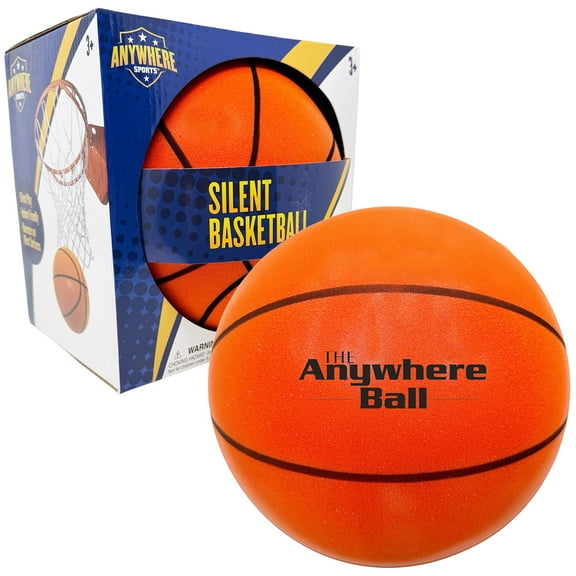Anywhere Sports: Silent Basketball - 9.5" Orange Squishy Foam Ball, Official Size 7, Realistic Bounce, Quiet Indoor-Outdoor Play, Waterproof, Kids 3 