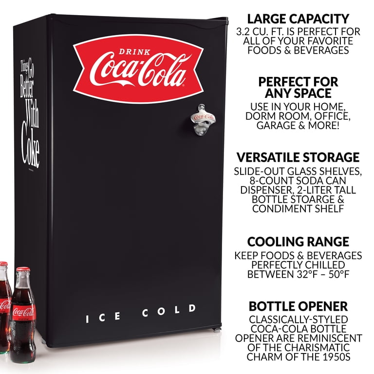 Coca-Cola CRF32BKCK 3.2 Cu. Ft. Refrigerator with Freezer, Black