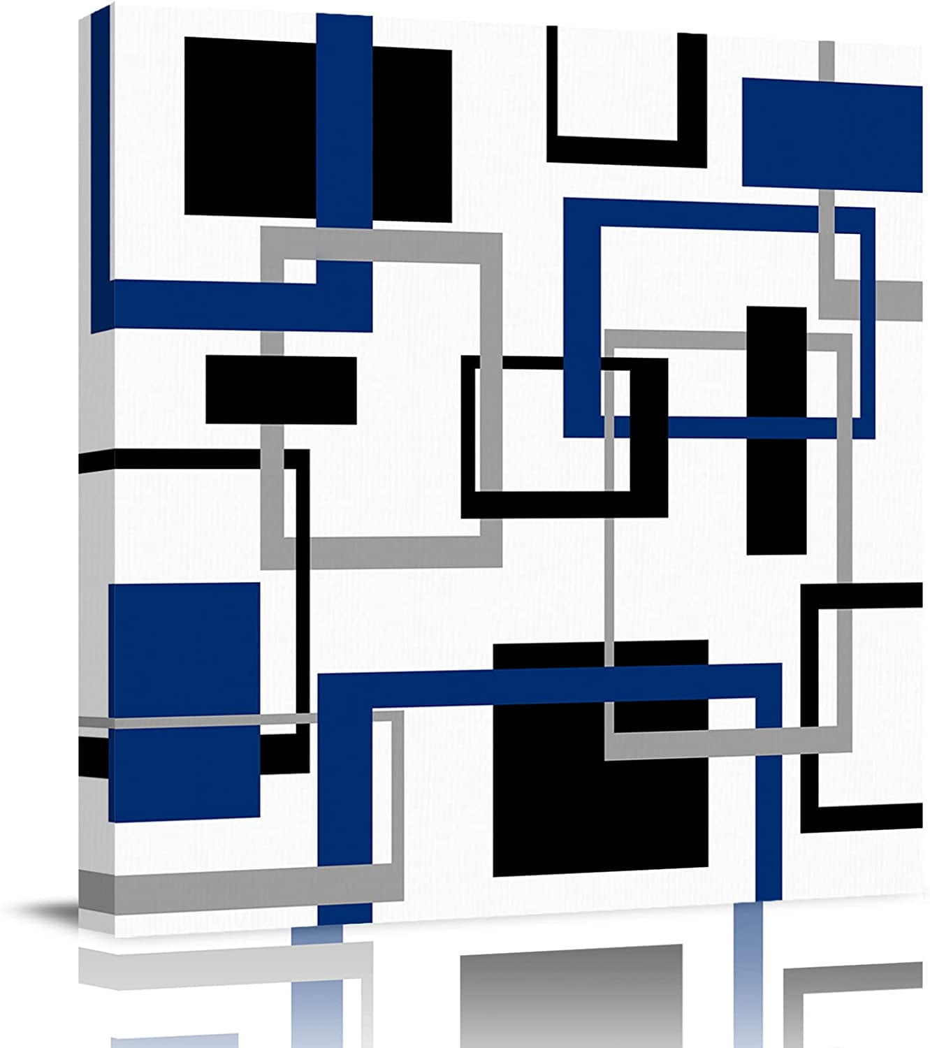 Canvas Wall Art for Living Room, Blue and Black Geometric Framed Wall