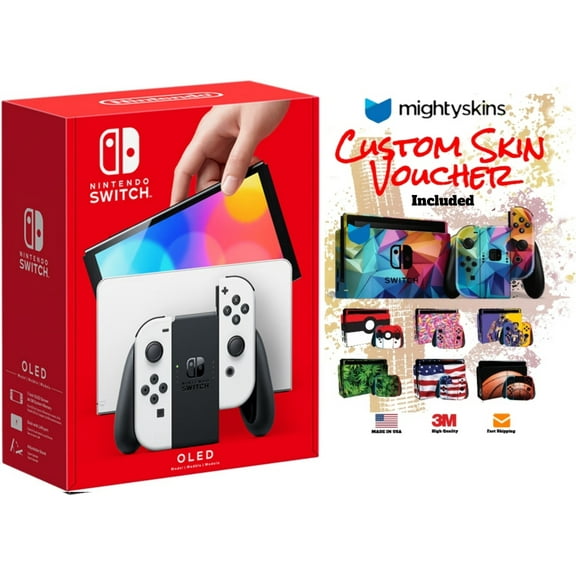 Nintendo Switch OLED White Edition with MightySkins Custom Console and Controller Skin Voucher - Japan Import with US Plug