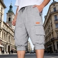 thumbnail image 3 of Mens Capri Pants Summer Casual Heavyweight Elastic Waist Relaxed Fit Cropped Cargo Pants with Pockets, 3 of 9