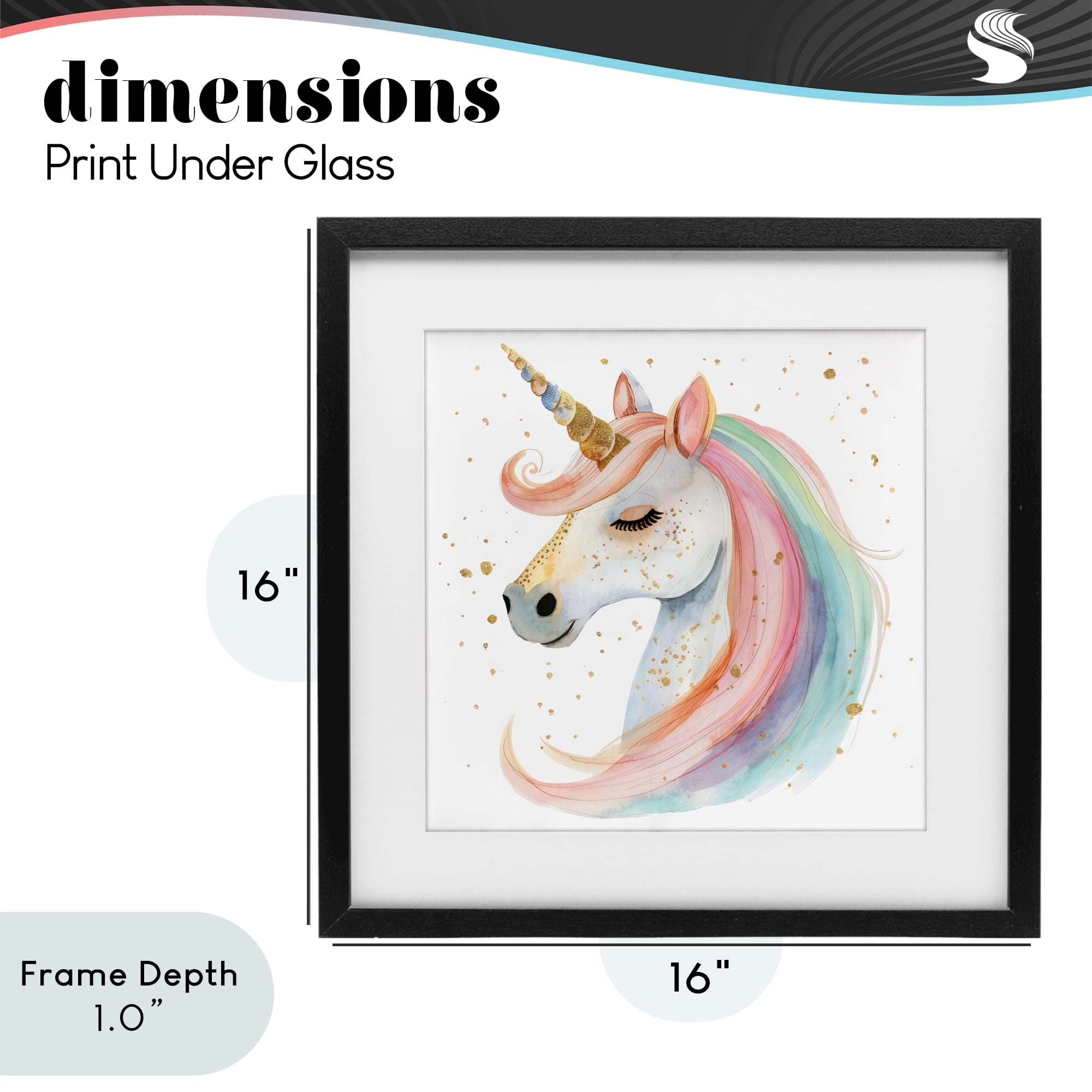 Stupell Industries Gold Speckled Pastel Unicorn Black Framed Print Under Glass, design by Creative Studio