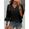 thumbnail image 4 of DOKOTOO Blouses for Women Crochet Lace 3/4 Sleeve Tunic Tops Casual V Neck Hollow Out Business Shirts, 4 of 8