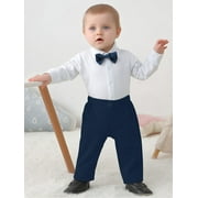 CARETOO Baby Boy Clothes Suit Toddler Outfits 4pcs Formal Dress Onesie Waistcoat Pants Bow Tie Set