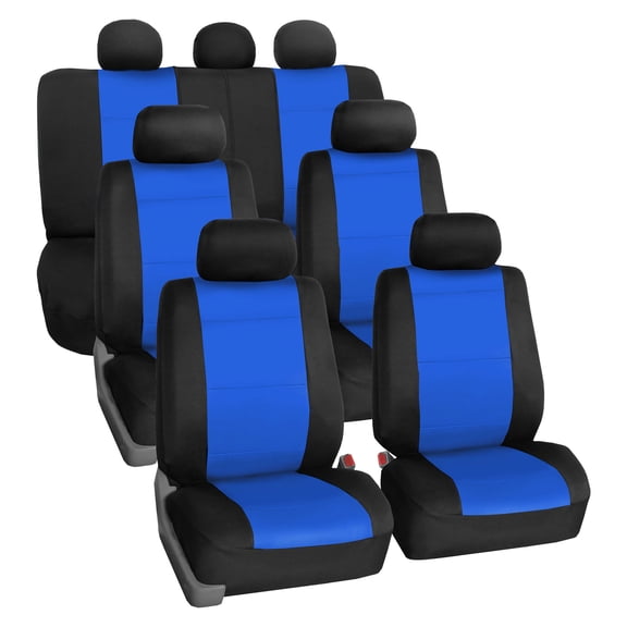 FH Group Neoprene 3 Row Car Seat Covers For SUV VAN TRUCK, Airbag Compatible Split Bench 7 Seaters, Blue Black