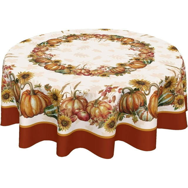 Nappe de l\'Action de Grâce Ronde 60 Pouces Décoration de Récolte de Citrouille d'Automne Nappe Extérieure Feuilles d'Érable Rustiques Couverture de Table pour Salle à Manger Cuisine Fête de Vacances Pique-Nique Décoration d'Automne à la Maison