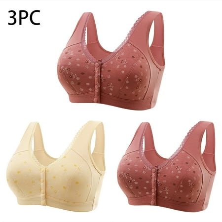 Viikei Everyday Comfort Women s Bra with Padded Straps 3PC Women Front Buckle for Middle-Aged and Elderly Underwear Soft Oversized Tank Top without Steel Ring Printed Bra Beige XXXL