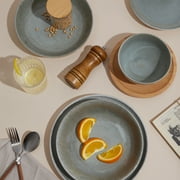 Pokini 12-Piece Stoneware Dinnerware Sets, Plates and Bowls Dish Sets for 4, Gradient Green