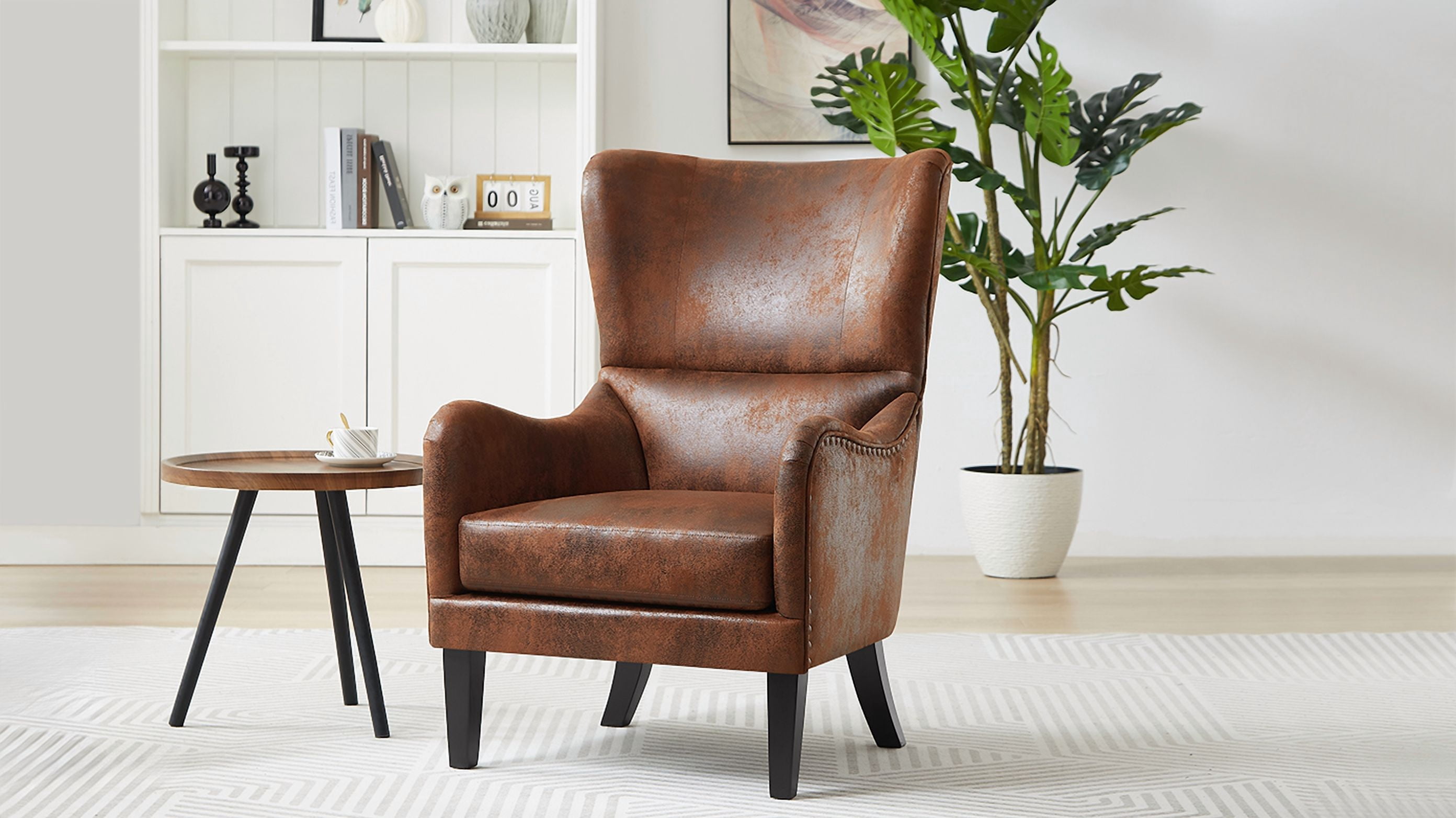 Noble House HI-BACK Studded Arm Chair for Living Room Study Bedroom,Classic Design,Brown