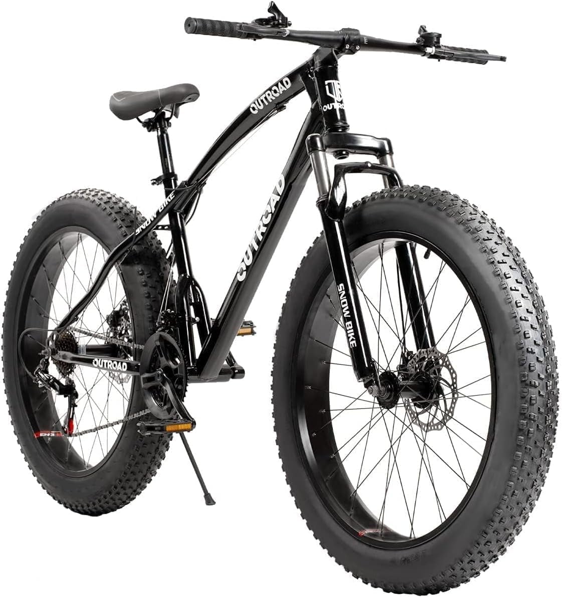 Marknig Fat Tire Mountain Bike with 26 inch Wheels, 21 Speed Bicycle with High Carbon Steel Frame, Double Disc Brake and Front Suspension Anti-Slip for Adults, Black