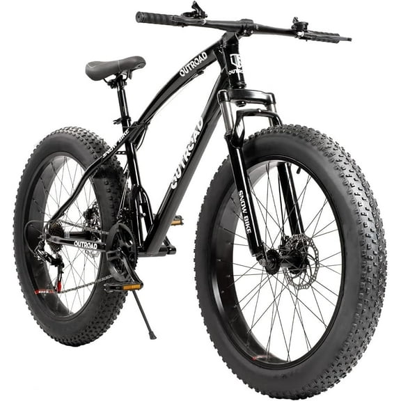 Marknig Fat Tire Mountain Bike with 26 inch Wheels, 21 Speed Bicycle with High Carbon Steel Frame, Double Disc Brake and Front Suspension Anti-Slip for Adults, Black