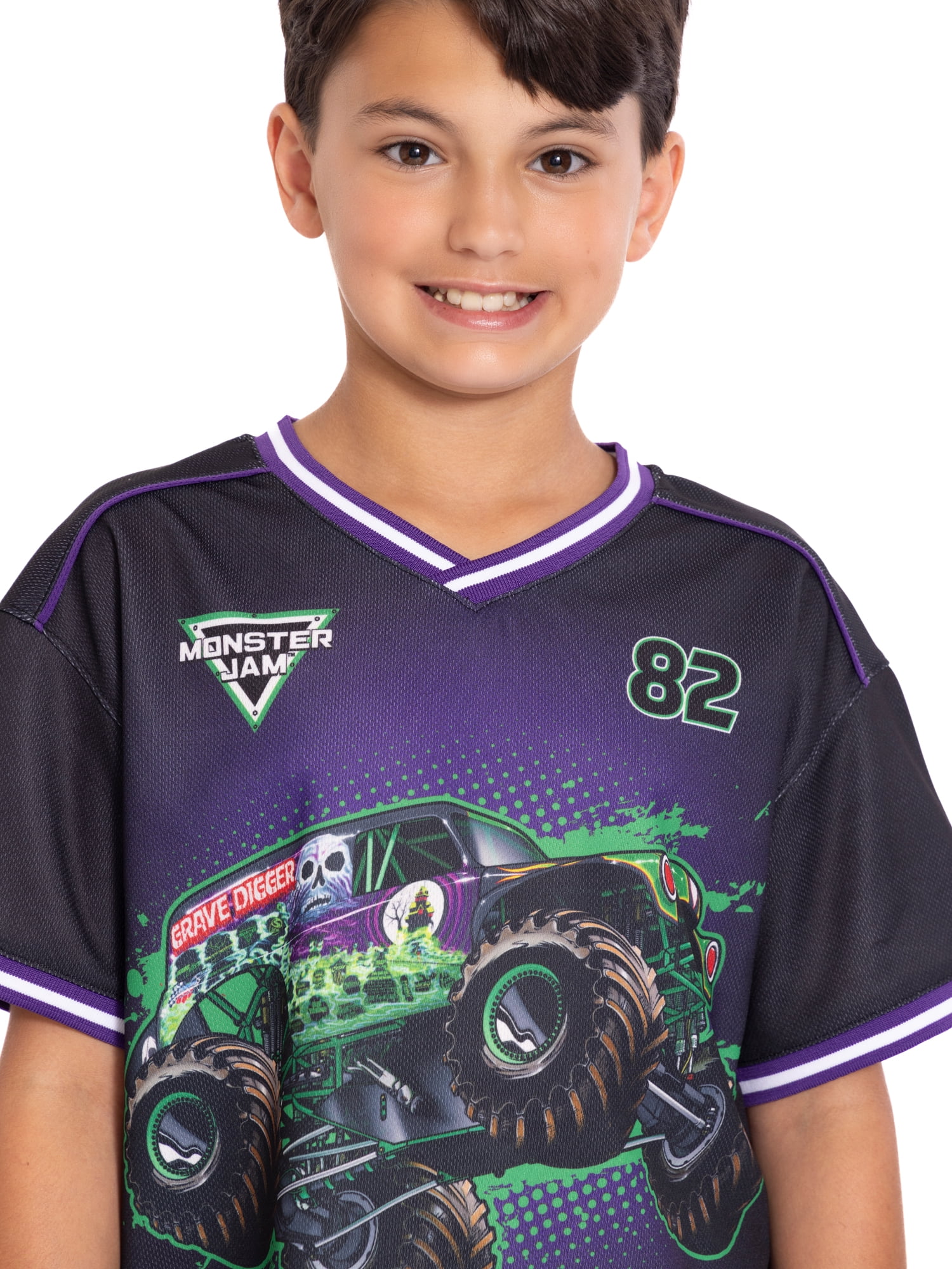 Monster Jam Boys Short Sleeve Soccer Jersey with Matching Short, 2-Piece Set, Sizes 4-16