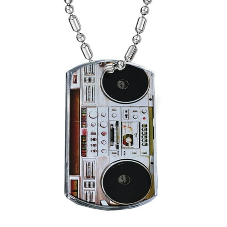 Dog Radio - KuzmarK Silver Chrome Pendant Dog Tag Necklace - Boombox Ghettoblaster Radio Chrome Dog Tag Necklace