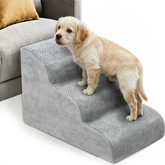 Dog Stairs Ramp for Small Dogs and Cats, 3-Step Curved Pet Dog Steps with High-Density Foam for Puppy and Older Cats, Indoor Non-Slip Pet Ladder Ramp Stairs for Couch, High Beds, Sofa, Car, Grey