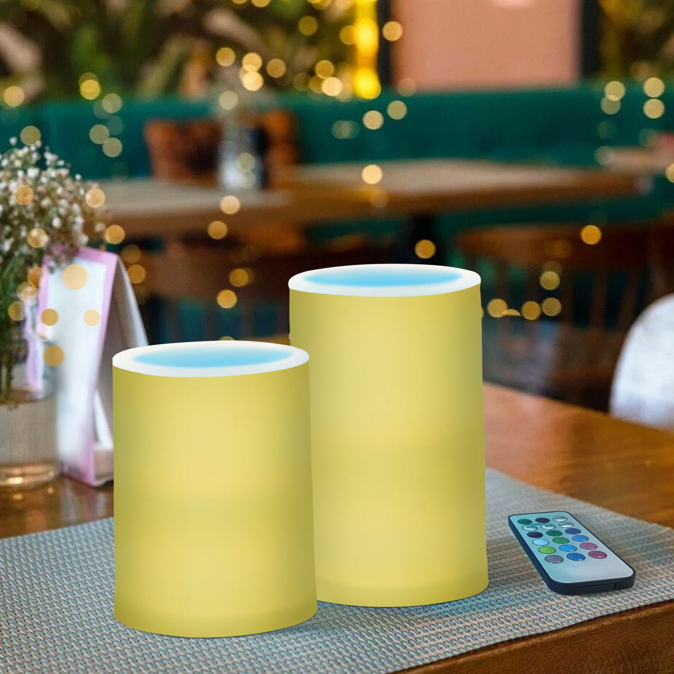 ALAZA Solid Yellow 2 PCs LED Flickering Flameless Candles with Remote Timer Battery Operated Candle