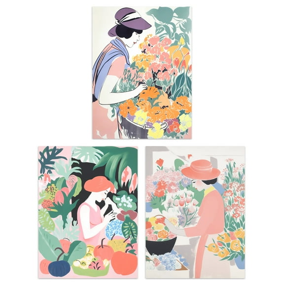 Set of 3 Danish Pastel Aesthetic Flower Market Floral Calming Pink Unframed Wall Art Living Room Poster Prints Pack