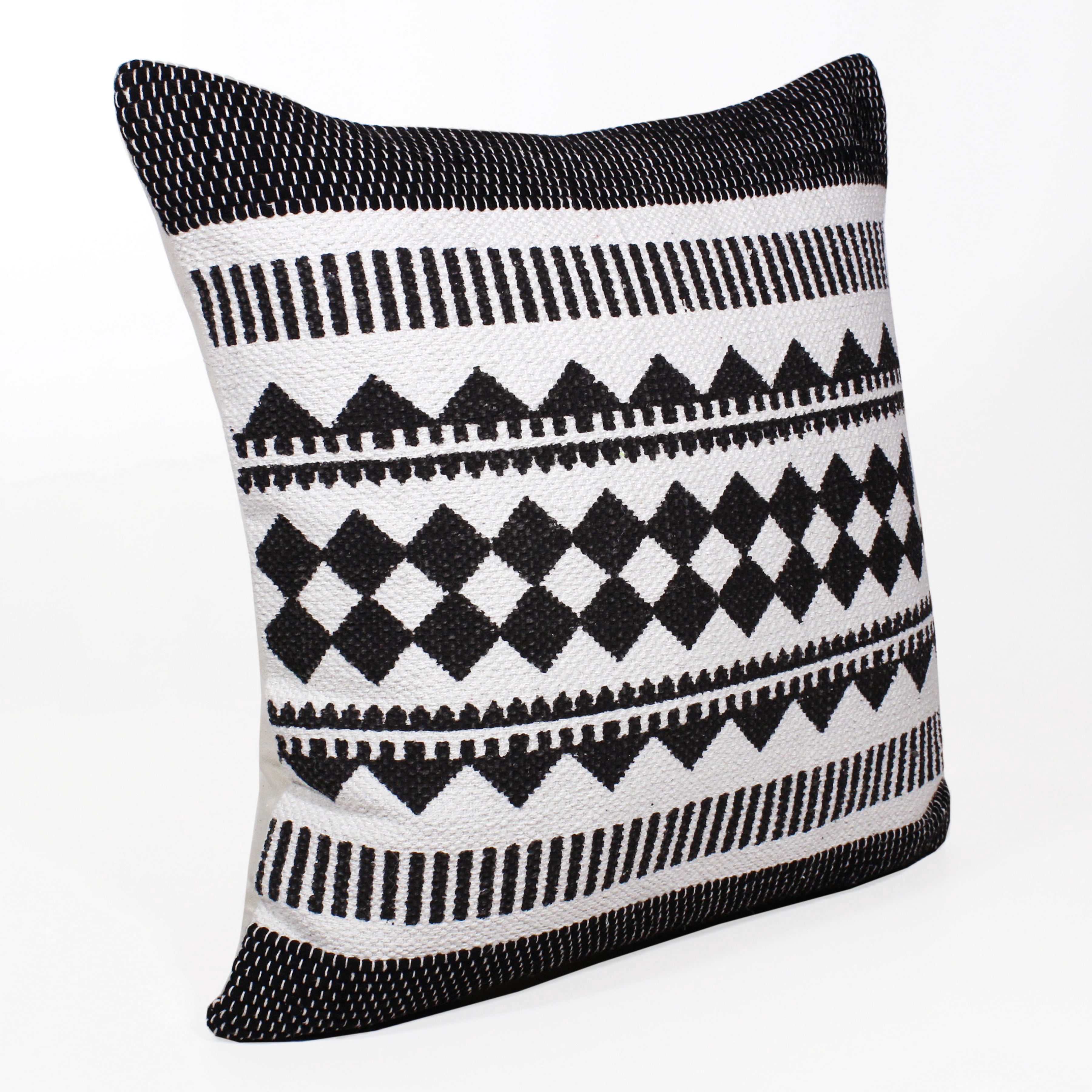 Harlow Hill Naomi 20" x 20" Tribal Cotton Blend Adult Decorative Feather Filled Pillow, Ebony Black/White