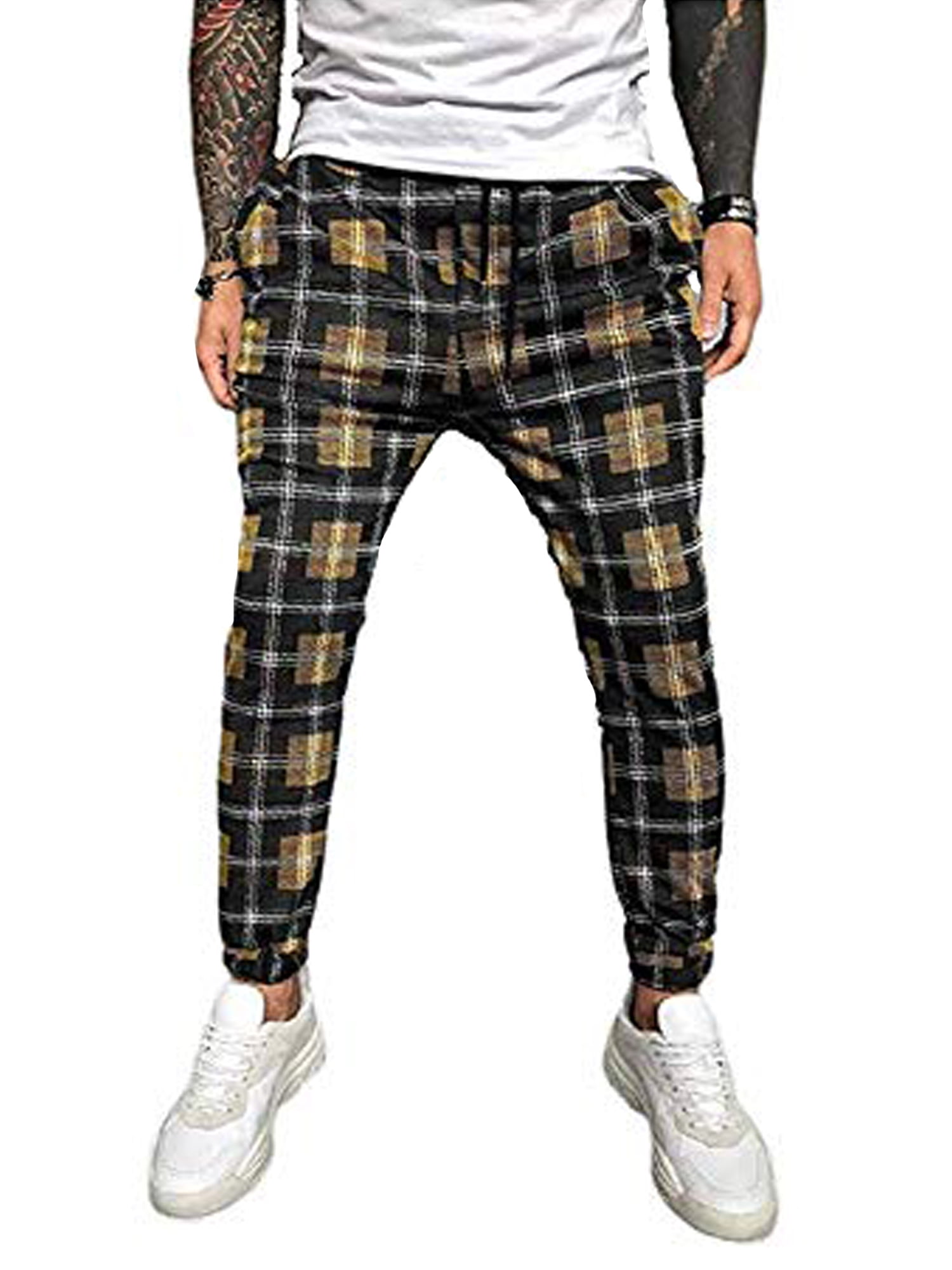 yellow plaid pants for men