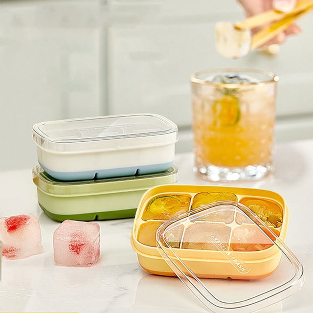 Máquina de bolas de hielo para whisky y cócteles - molde de silicona 6 con tapa para almacenamiento apilable en congelador, bolas de hielo transparente para bebidas